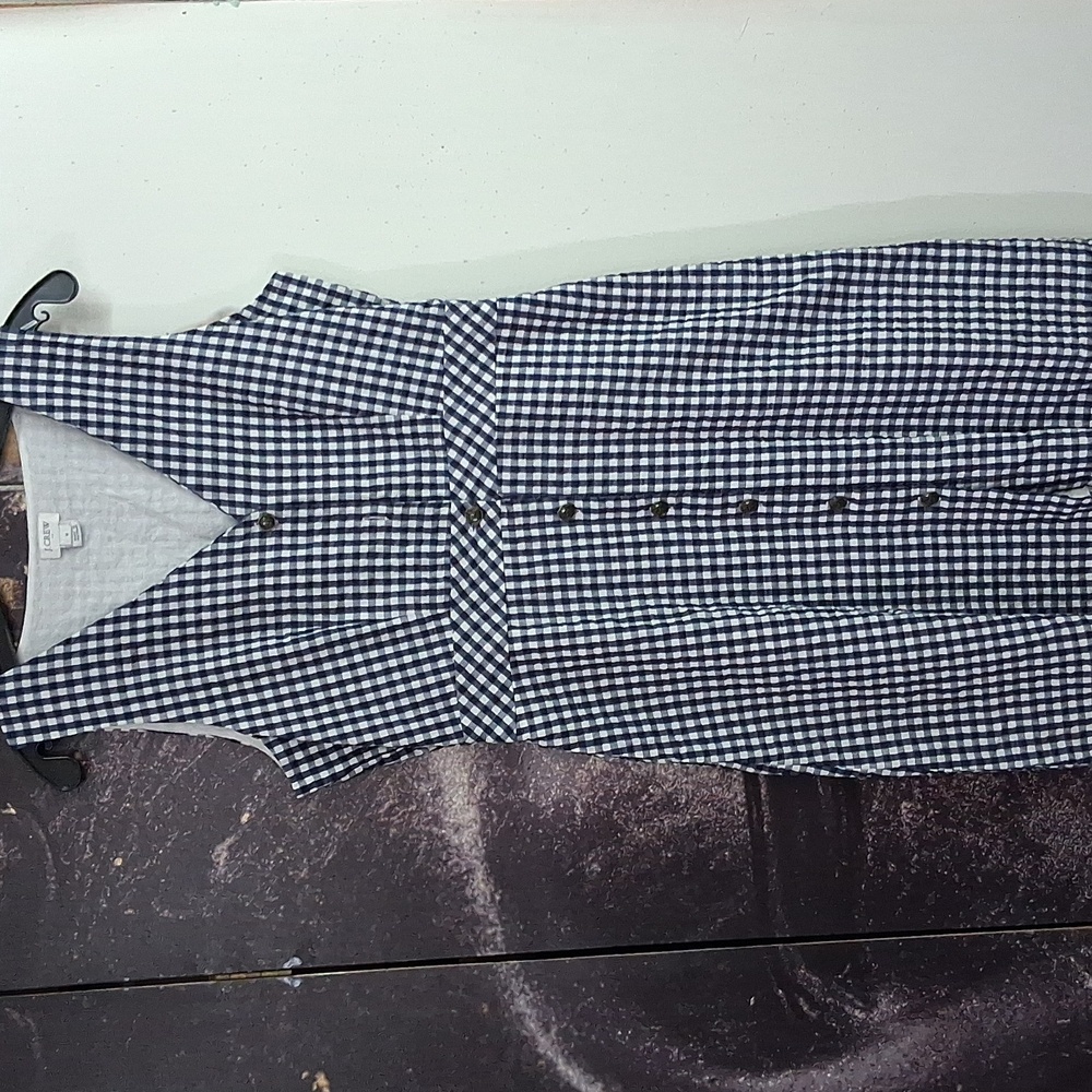 J. Crew Navy & White Gingham V-Neck 8 Front Button Up Dress. Size 8